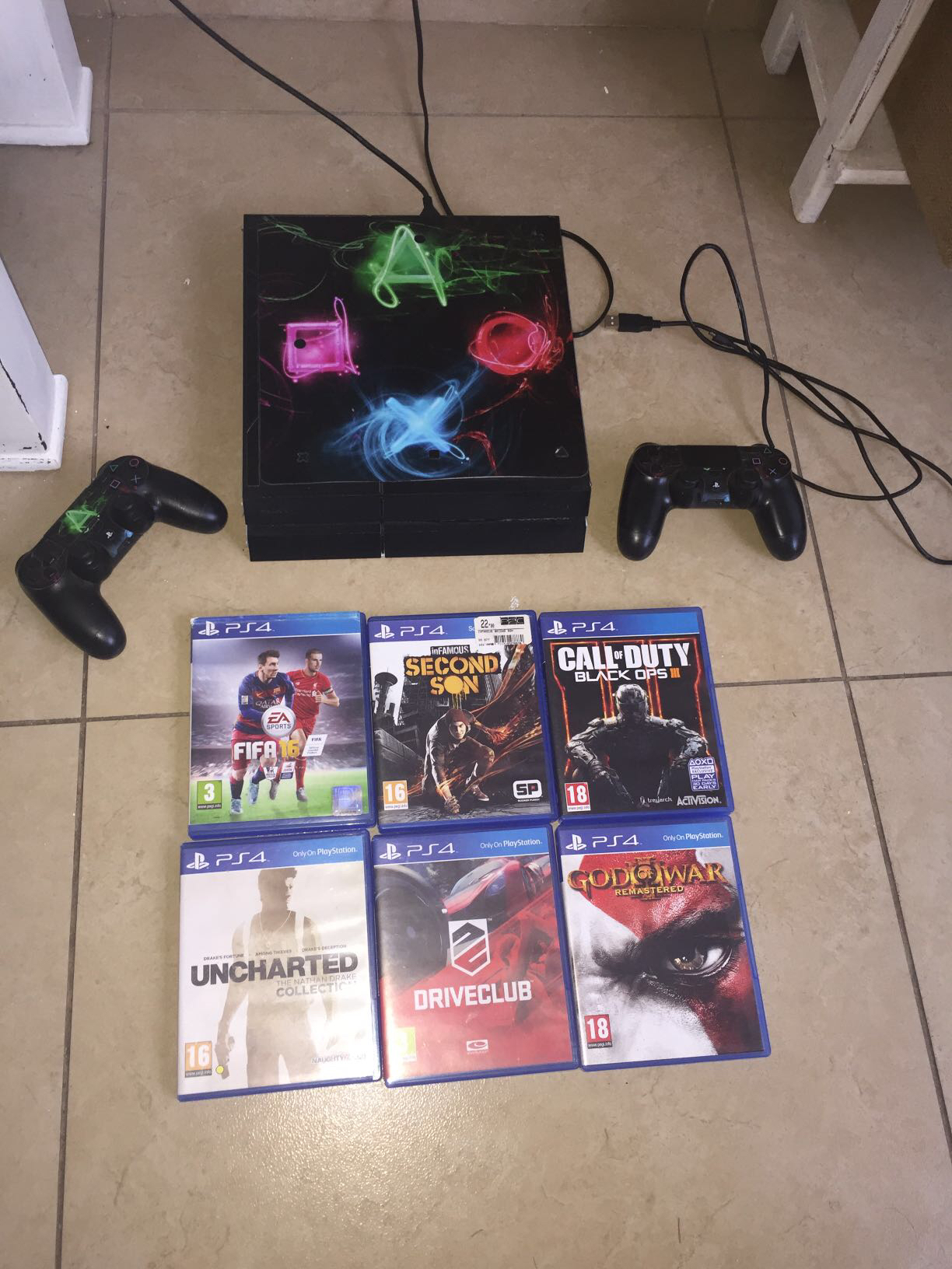 קונסולת פליסטיישן 4 שני שלטים ו6 משחקים