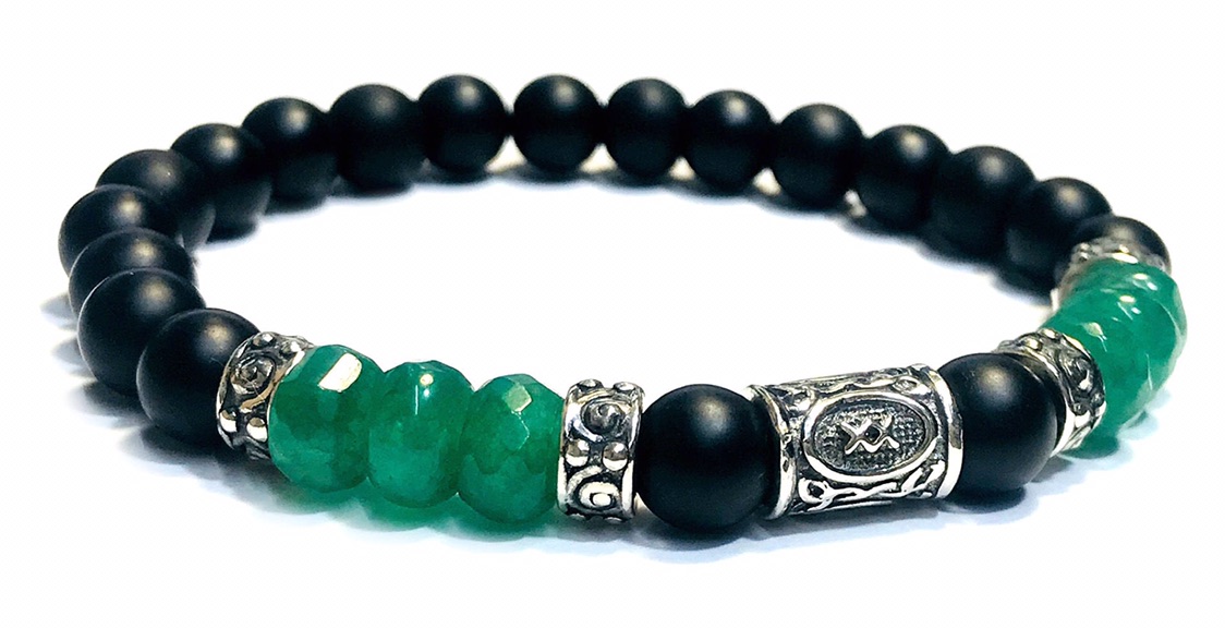 אינגוז - צמיד כסף 925 לגבר - אוניקס ואמרלד