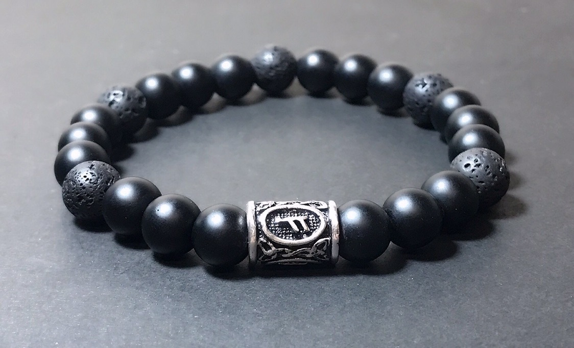 Fehu - bracelet for men - black onyx and lava - silver 925