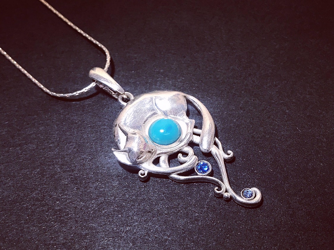 חתול - תליון כסף 925 משובץ בטורקיז 