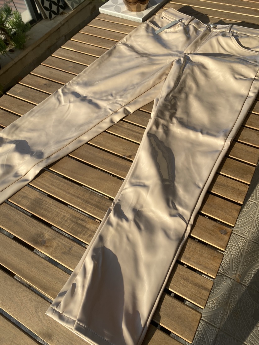 מכנסי עור מ-Asos צבע ניוד/חאקי, מידה 38