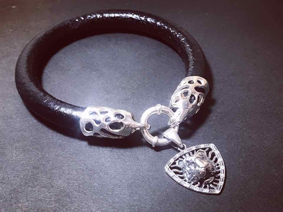 צמיד עור אמיתי לגבר- נמר-כסף 925