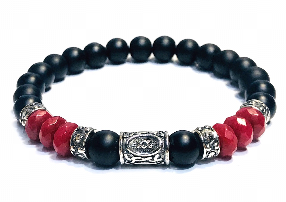 Inguz - ruby and onyx silver 925 bracelet for men