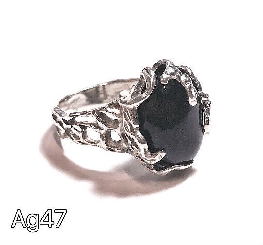 Silver 925 ring with natural black onyx - for women