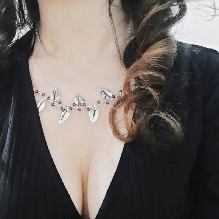 רביד עלים ואבנים מכסף טהור עבודת יד