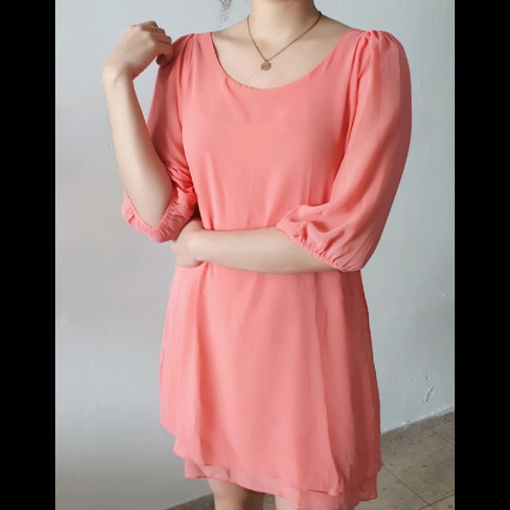 Long Sleeve Summery Bubbly Pink Dress M-L