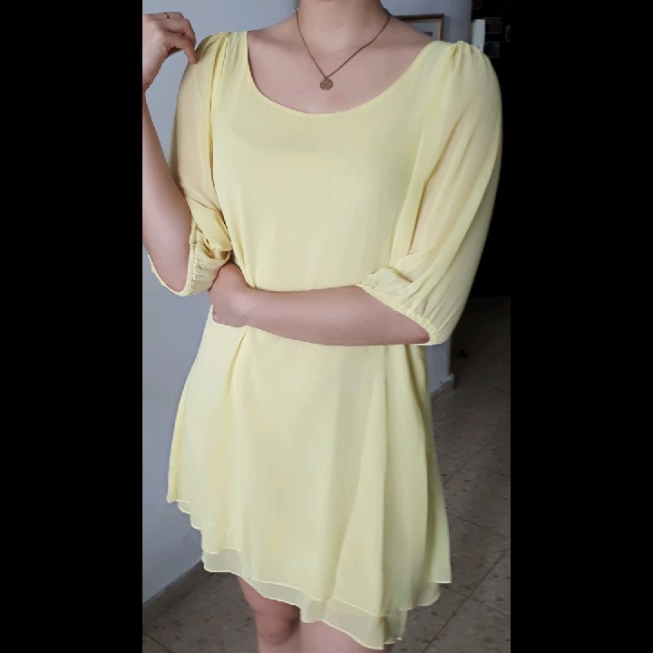 Long Sleeve Summery Yellow Dress M-L
