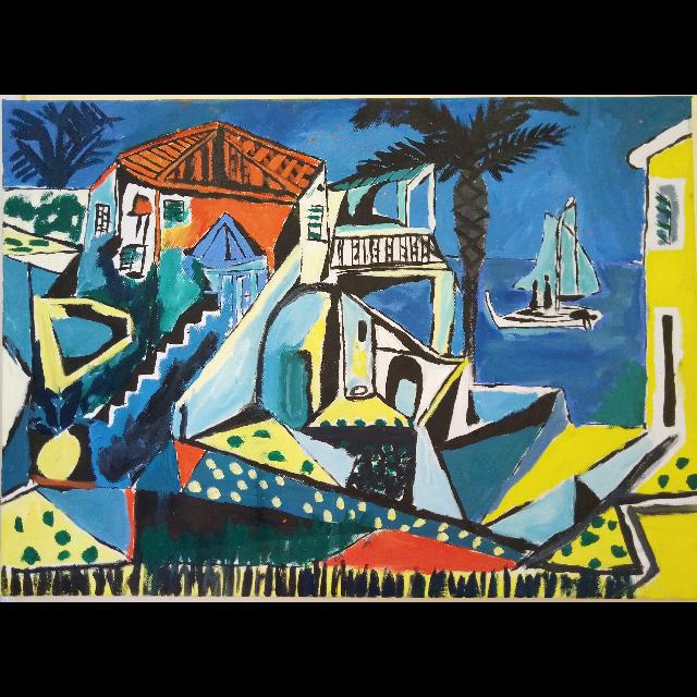 ציור גדול על קנבס בצבעי שמן